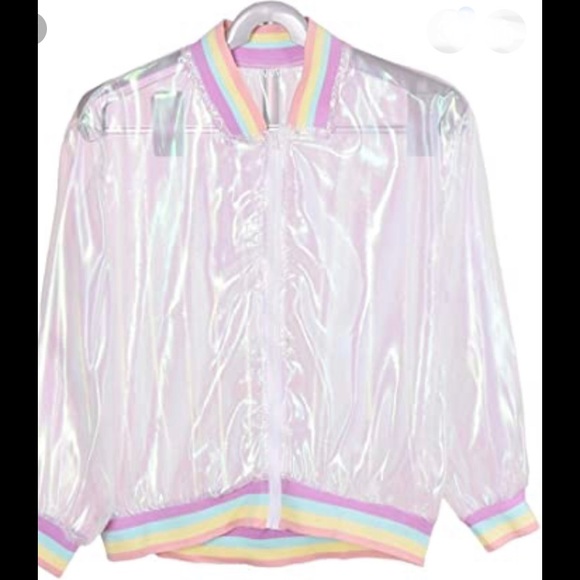 NWOT🌈Rainbow Holographic Transparent Jacket - Picture 12 of 16